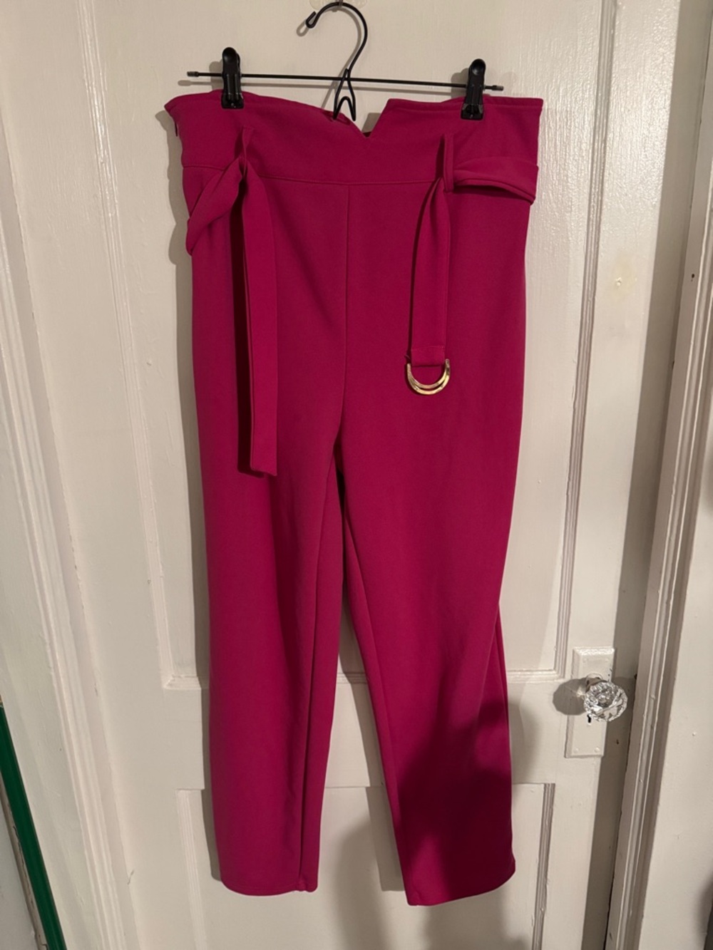 High-Waist Magenta Paperbag Trousers with Belt